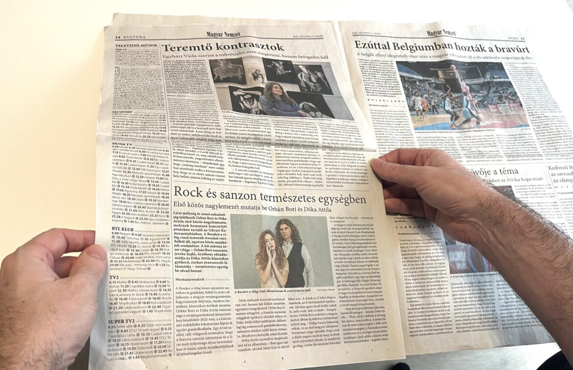 A Magyar Nemzet kulturális rovata foglalkozik Orbán Borbála és Dóka Attila albumával